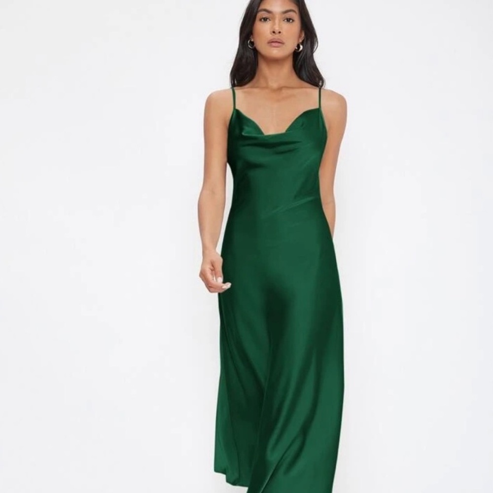 SHEIN Elegant Green Satin Dress